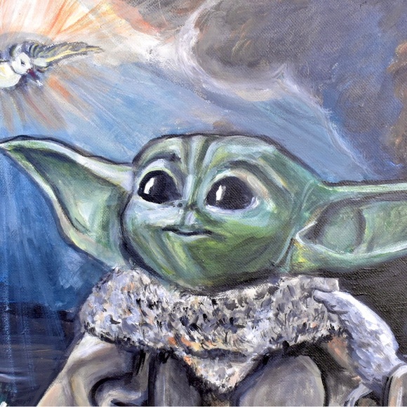⚜️ Acrylic painting “Baby Yoda and divine Grace”, Star Wars Din Grogu  Star Wars - Picture 7 of 7